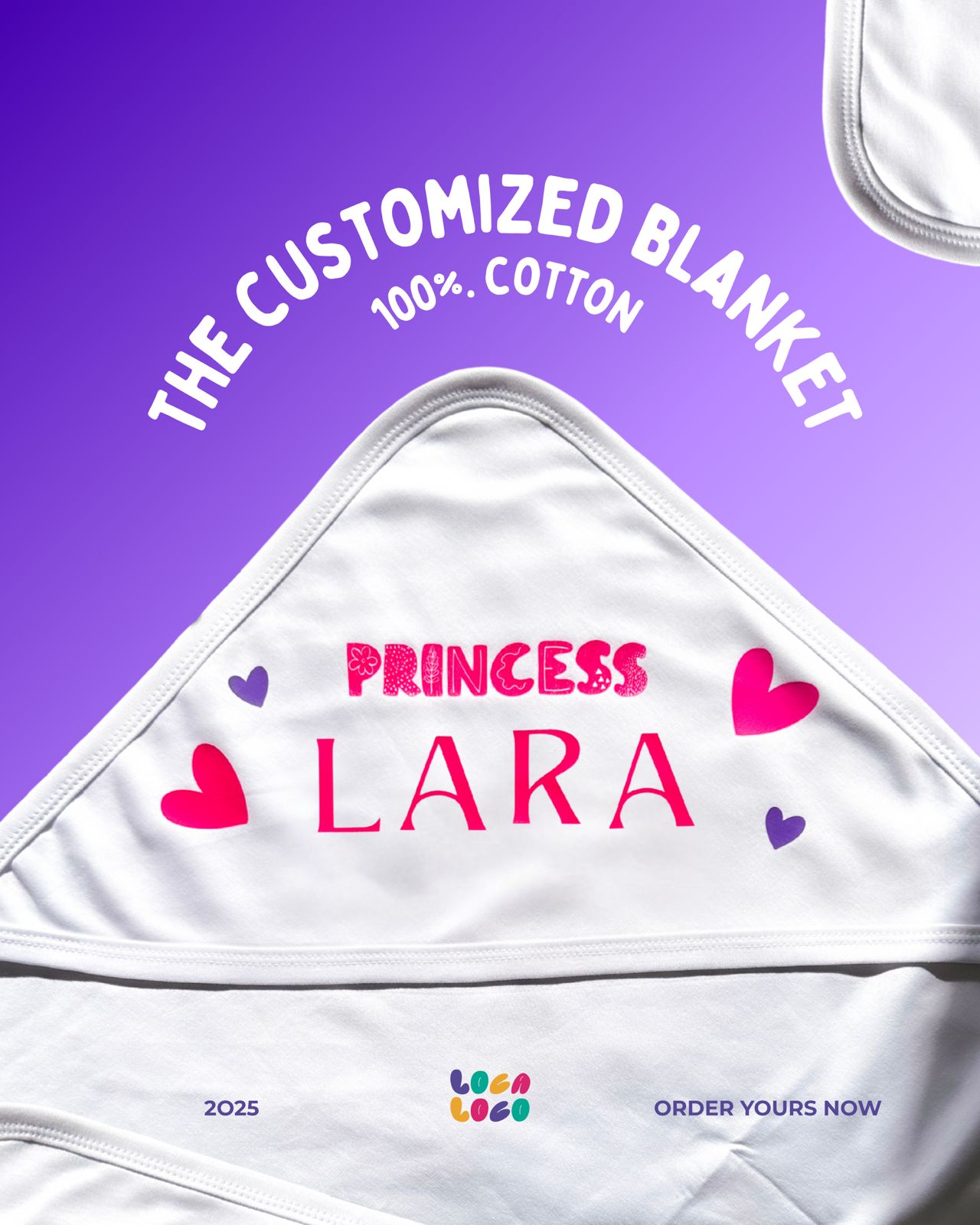 White unisex Customized Blanket – Personalized Name | Premium Egyptian Cotton